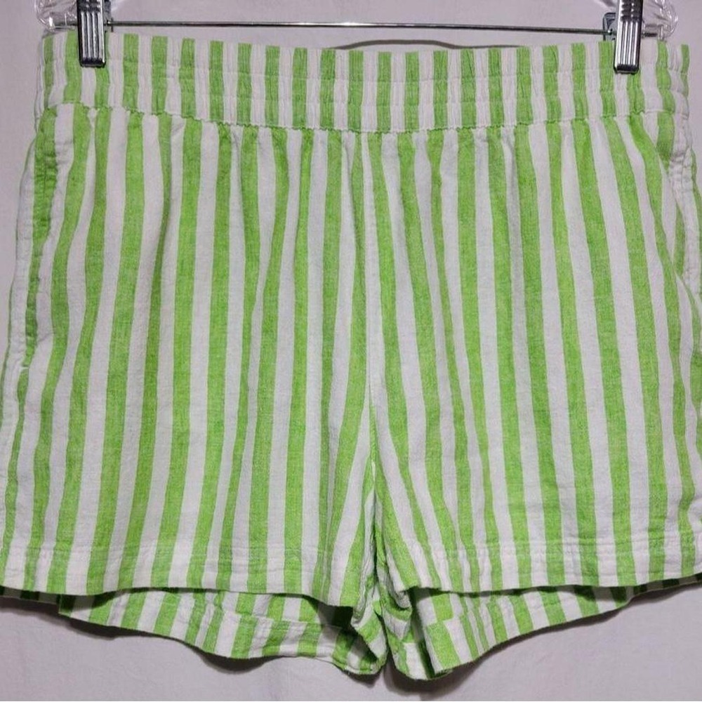Old Navy Shorts Women Large Green Excellent Linen Blend Striped Comfort Waist